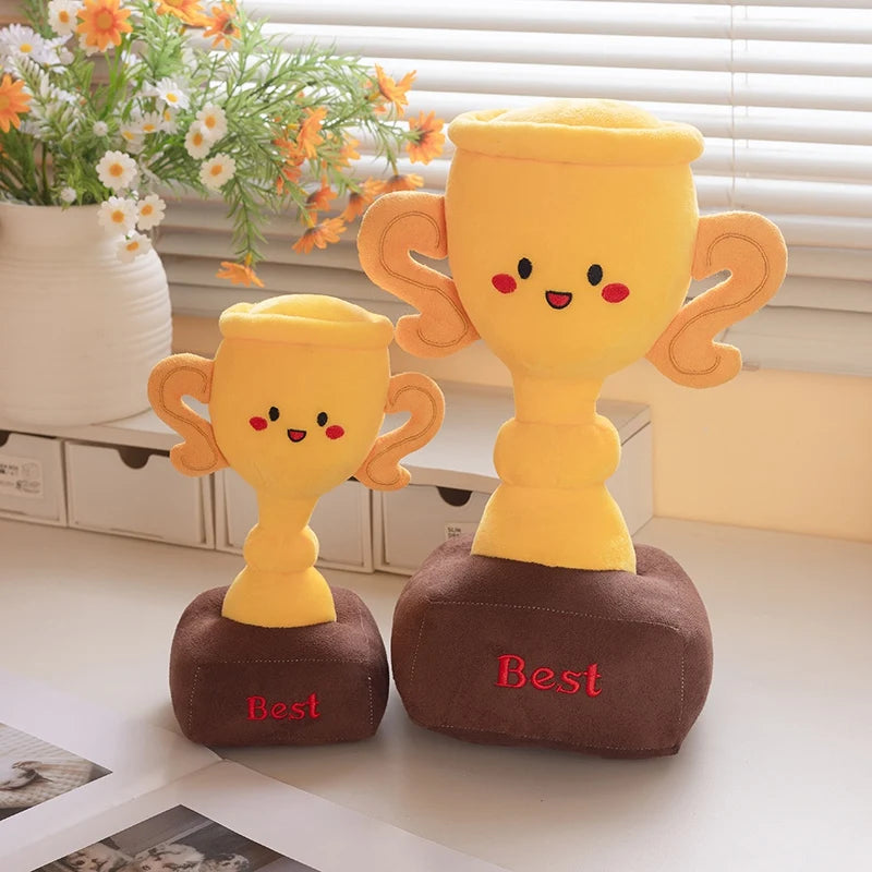 3 Sizes Creative Cartoon Smile Trophy Plush Toys Soft Comfy Lifelike Champion Cup Creative Home Decor Cute Game Props