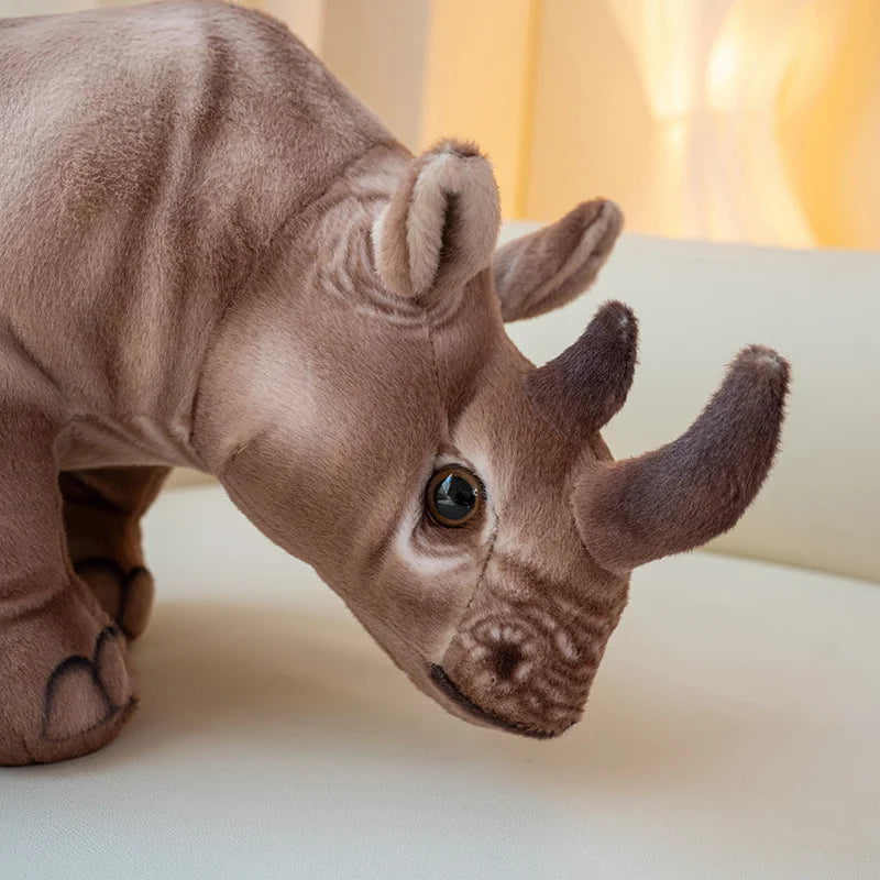 リアルな フワフワ サイのぬいぐるみ グレー ブラウン
