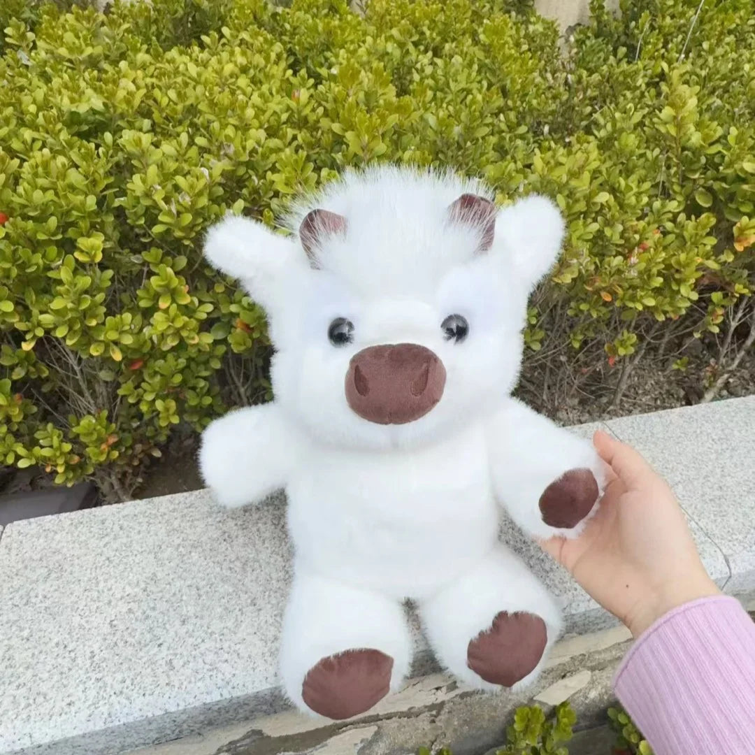 ふわふわ クリーム色 斑点模様 仔牛 ぬいぐるみ 小さな角付き