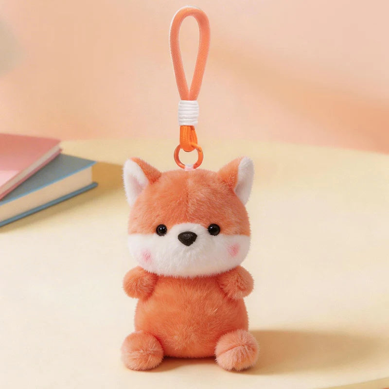 ふわふわの白い子犬ぬいぐるみキーホルダー