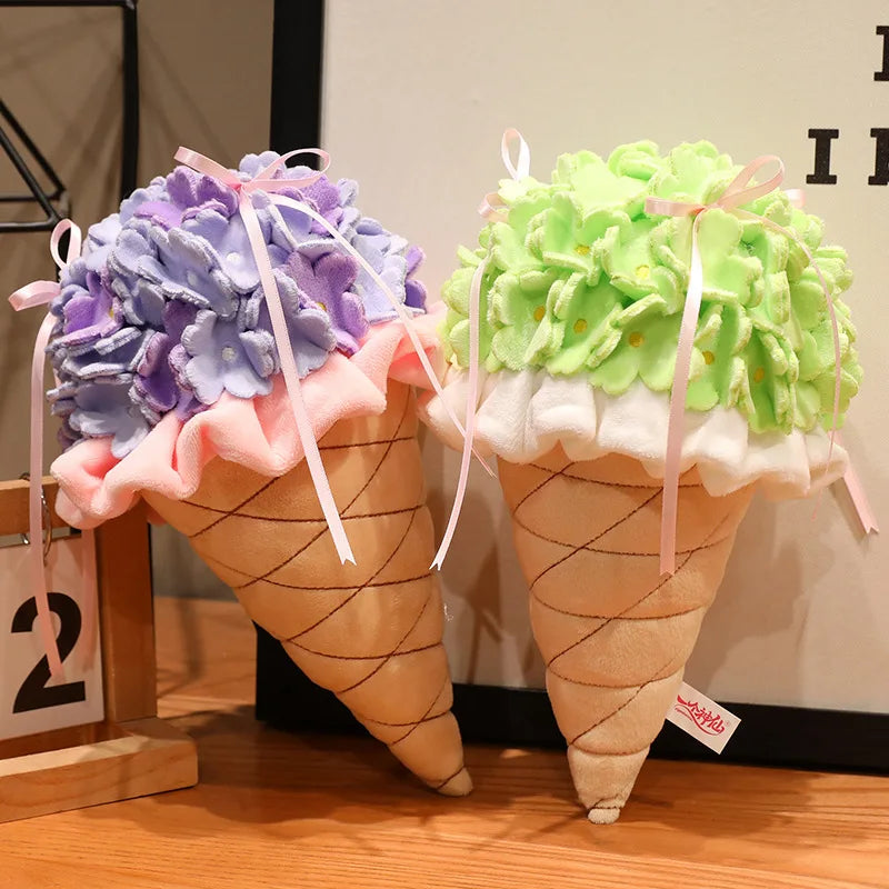 Simulation Cute Ice Cream Bouquet Plush Toy Soft Stuffed Food Delicious Dessert Plushie Throw Pillow Sofa Cushion Home Decor