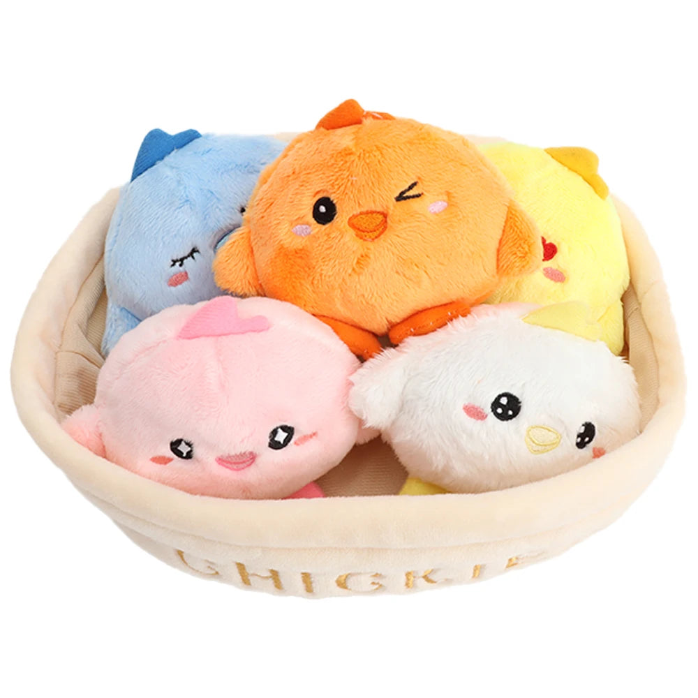 かわいい ふわふわ ミニ ぬいぐるみ ひよこ と 餃子 バスケット入り