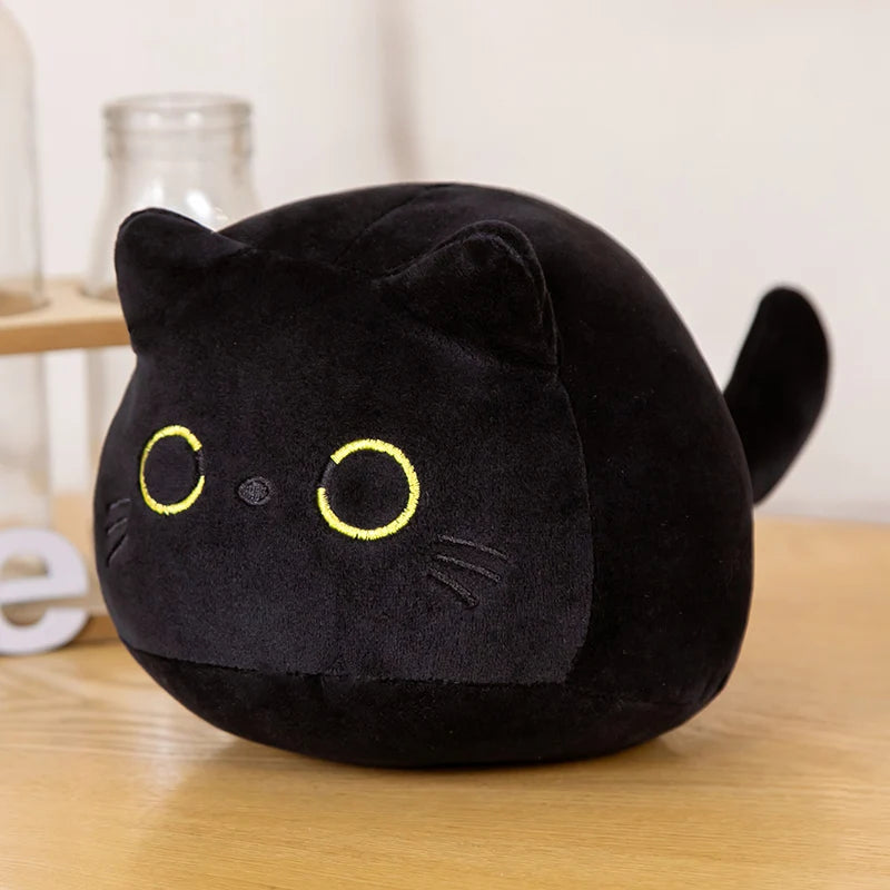 まんまる黒猫 黄色い目 ふわふわ 抱き枕