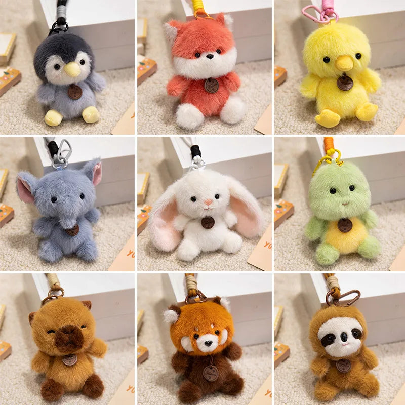 Cute Sitting Animals Red Panda Fox Sloth Cat Plush Pendant Soft Rabbit Doll Stuffed Capybara Pig Keychain Baby Toy Gift for Kids