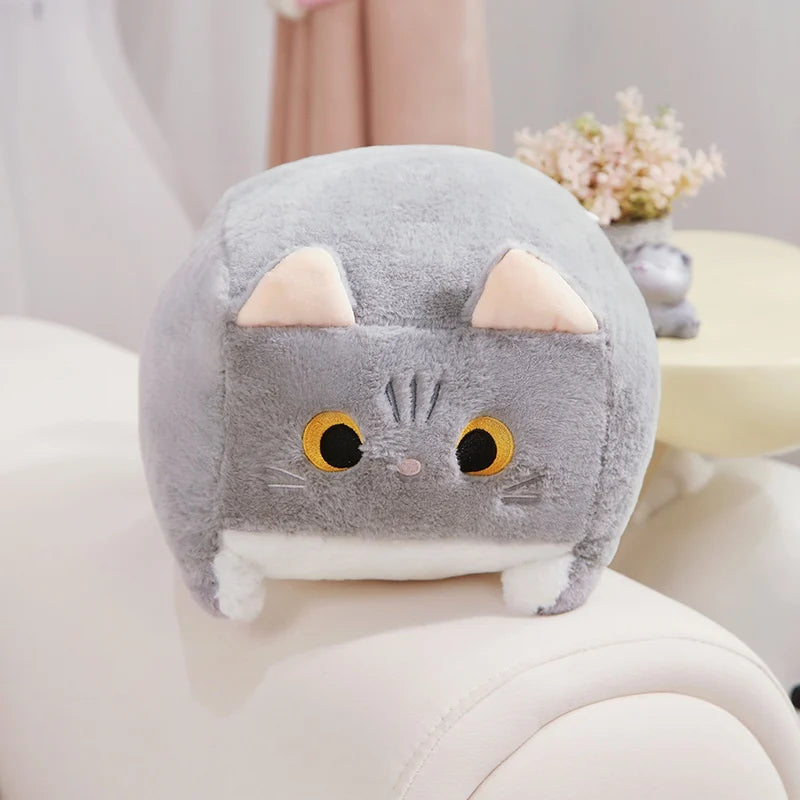 Lovely Square Cat Plush Toy Fluffy Black Cat Pillow Stuffed Little Kitten Animal Plush Doll Kawaii Home Decoration Birthday Gift