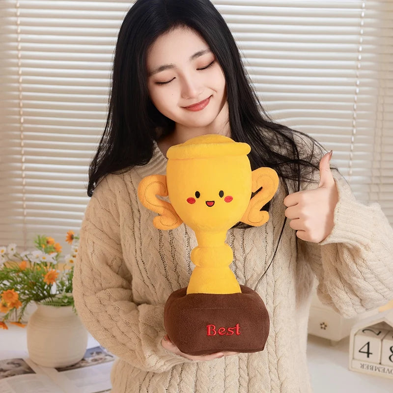 3 Sizes Creative Cartoon Smile Trophy Plush Toys Soft Comfy Lifelike Champion Cup Creative Home Decor Cute Game Props
