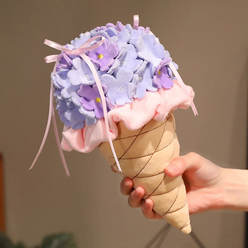 Simulation Cute Ice Cream Bouquet Plush Toy Soft Stuffed Food Delicious Dessert Plushie Throw Pillow Sofa Cushion Home Decor