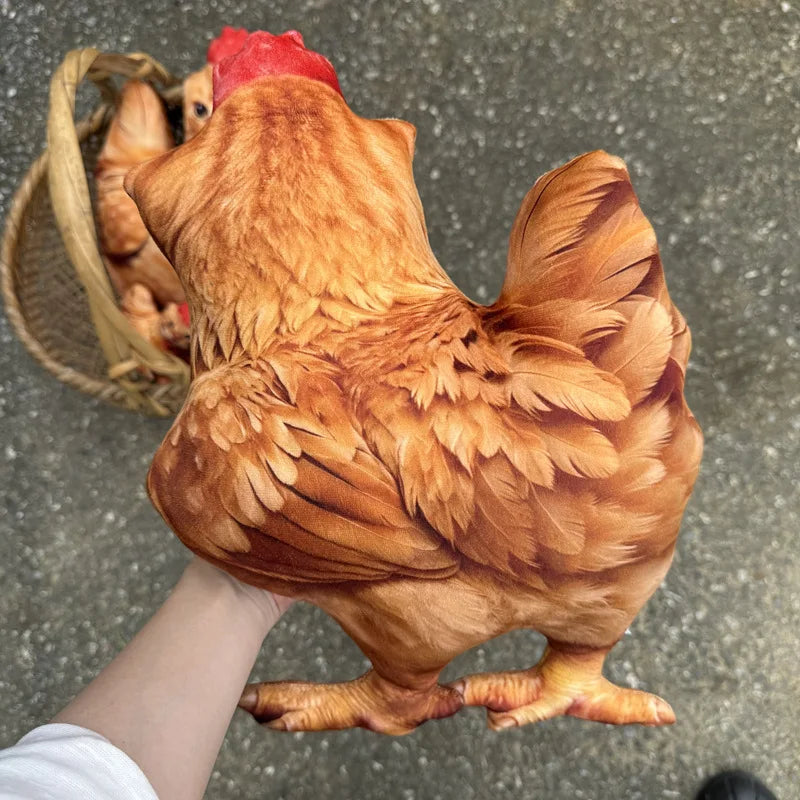 リアルプリント 鶏猫デザイン ふわふわクッション