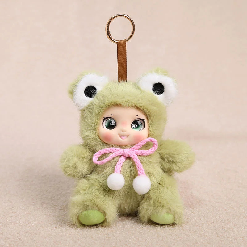 うるうる瞳のふわふわピンクうさぎキーホルダー 鈴付き