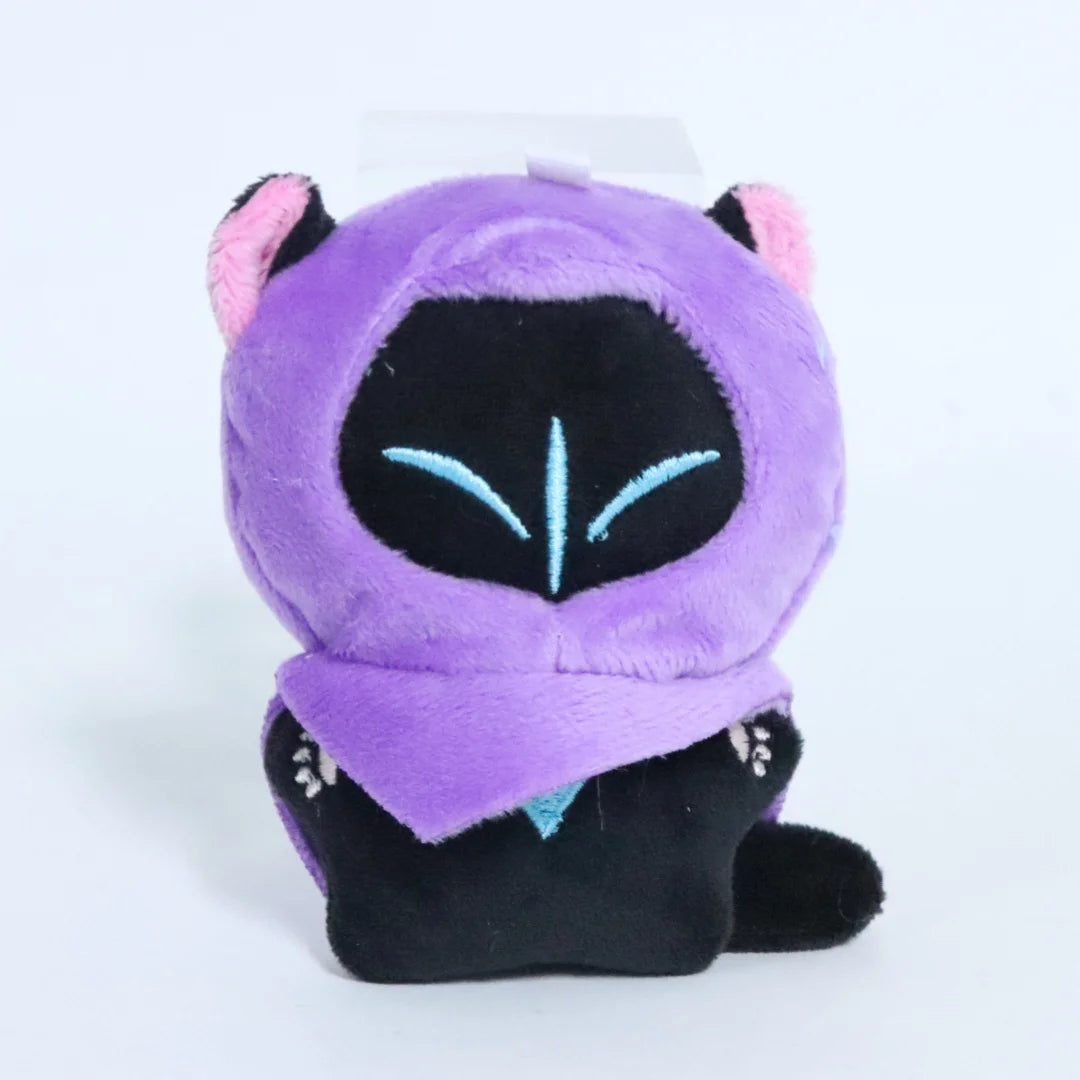 紫フードの猫耳ミニぬいぐるみキーホルダー 水色刺繍