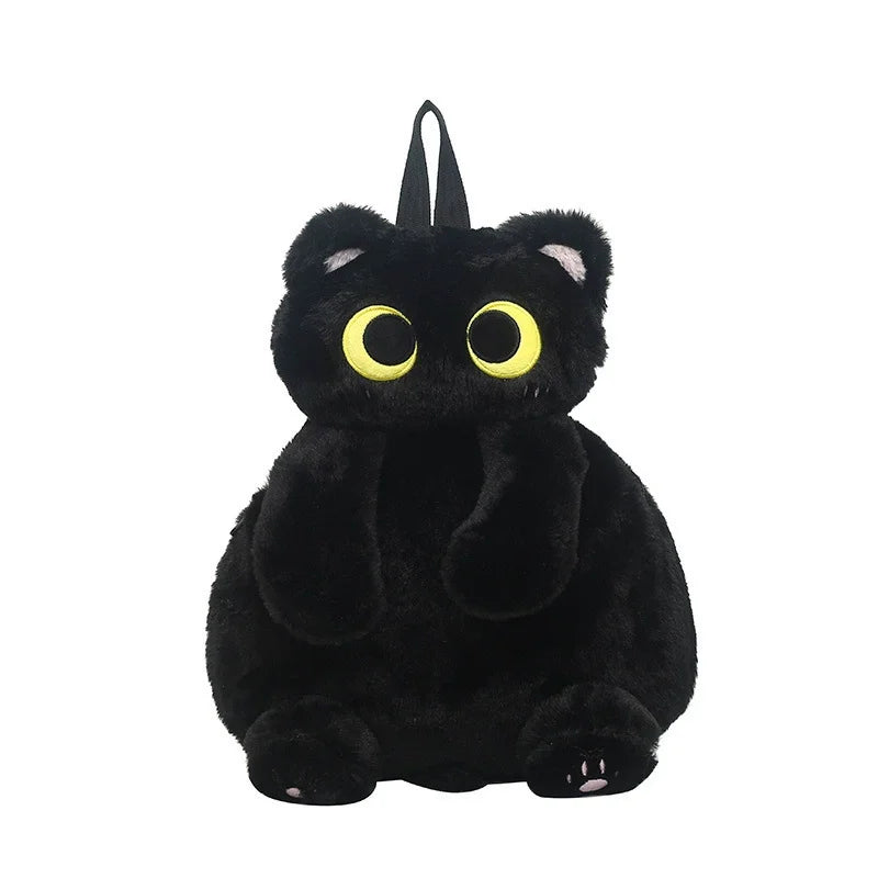 もこもこ黒猫の大きな目 ぬいぐるみリュック