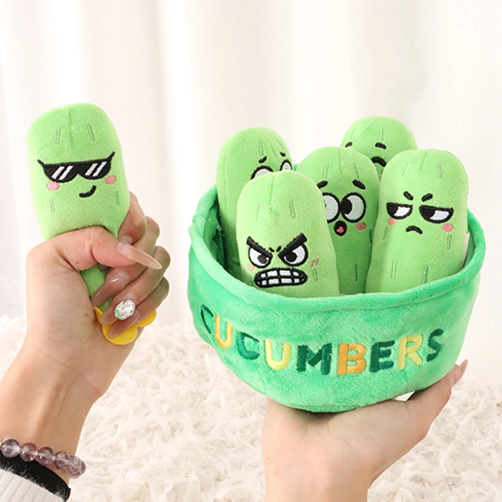 16cm Cute A Basket of Multi-expression Cucumber Plush Toys Six Expressive Cucumbers In the Basket Toys for Kids Birthday Gifts