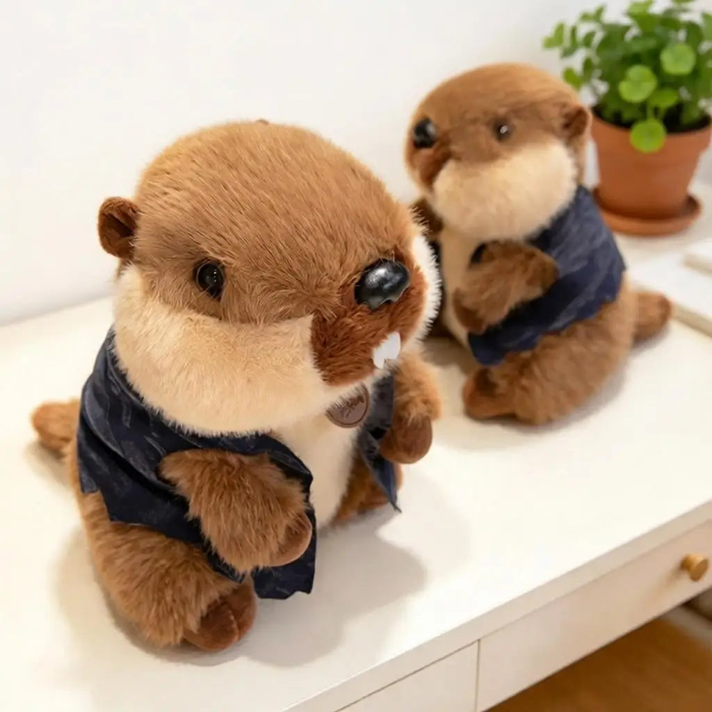 ストライプジャケットを着た可愛いカワウソぬいぐるみ