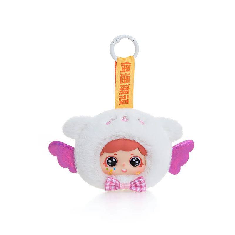 ふわふわ ピンク クマ耳 天使の羽 ぬいぐるみ キーホルダー