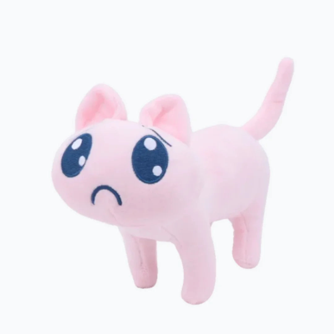 困り顔の薄ピンク猫ぬいぐるみ