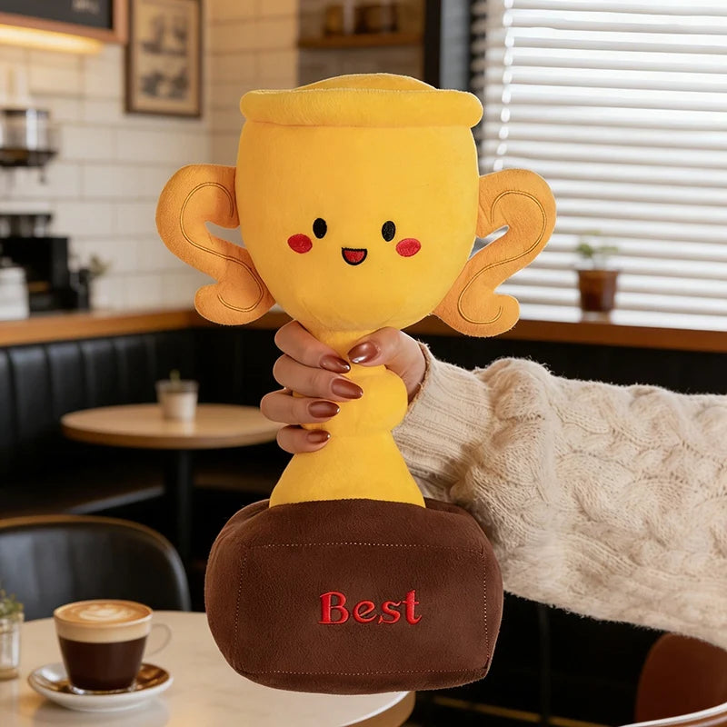 3 Sizes Creative Cartoon Smile Trophy Plush Toys Soft Comfy Lifelike Champion Cup Creative Home Decor Cute Game Props