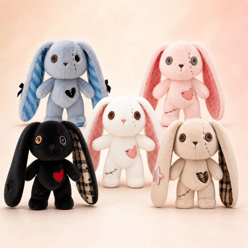 病みかわいい ロングイヤー うさぎぬいぐるみ ボタン目 縫い目ハート
