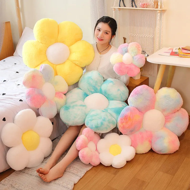 ふわふわ タイダイ柄 花形クッション
