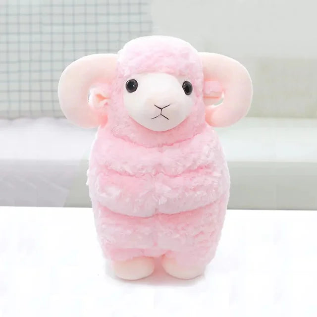 フワフワ 羊のぬいぐるみ 角付き クリームと白