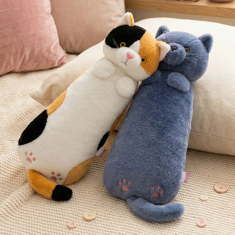 Cute Animal Plush Toy Long Brown Grey Blue Sleeping Cats Dogs Leg Pillow Squishy Little Animal Doll Appeasing Plushie Gift