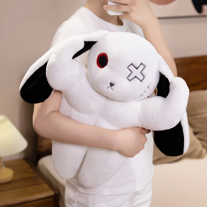 筋肉質 うさぎ ぬいぐるみ 赤目とバツ印の黒白