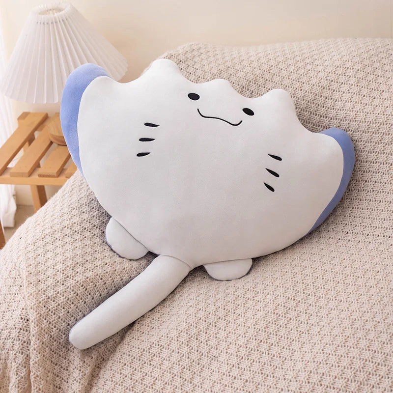 スクイシュマロぬいぐるみ、白と青のエイ