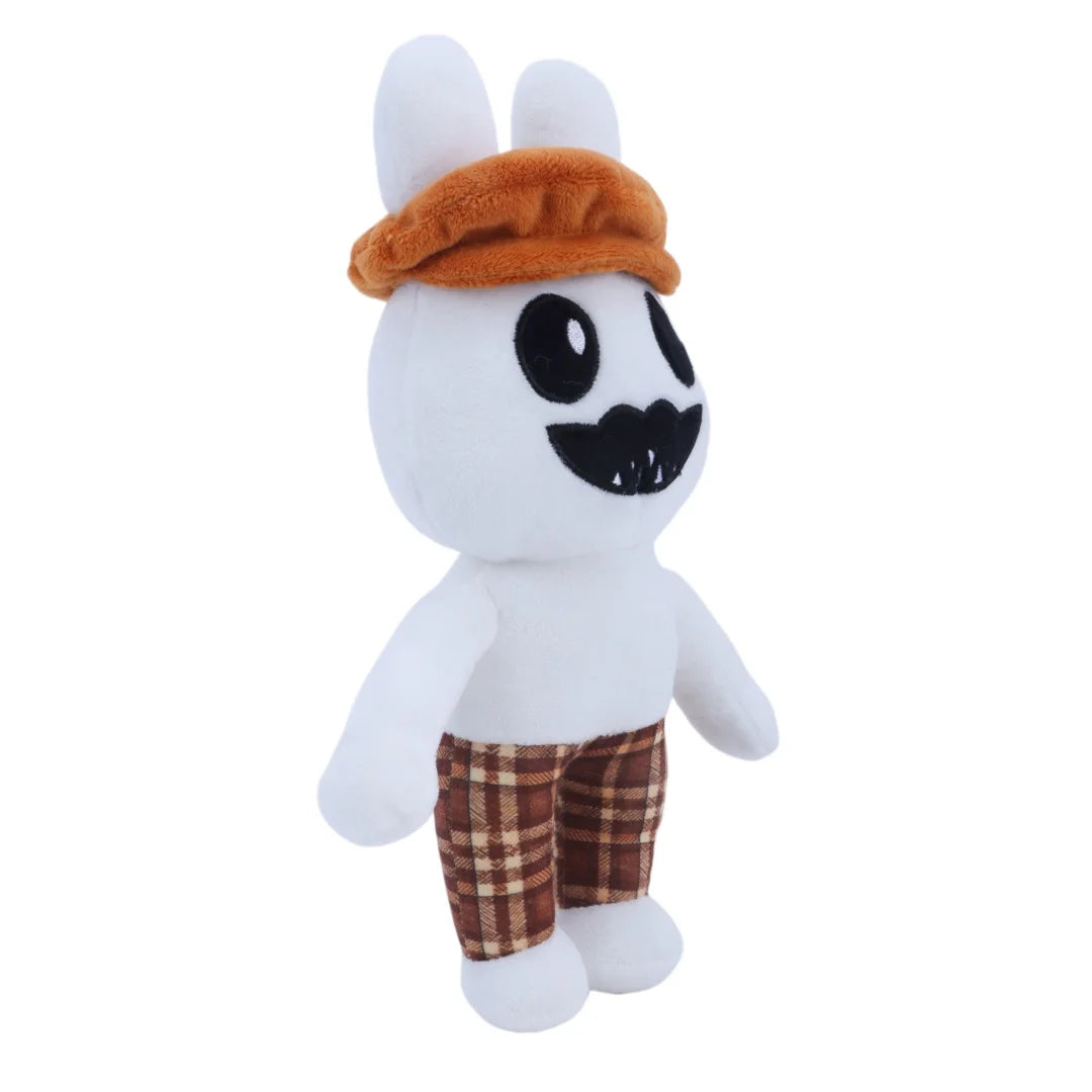 白いベレー帽と口ひげのウサギぬいぐるみ