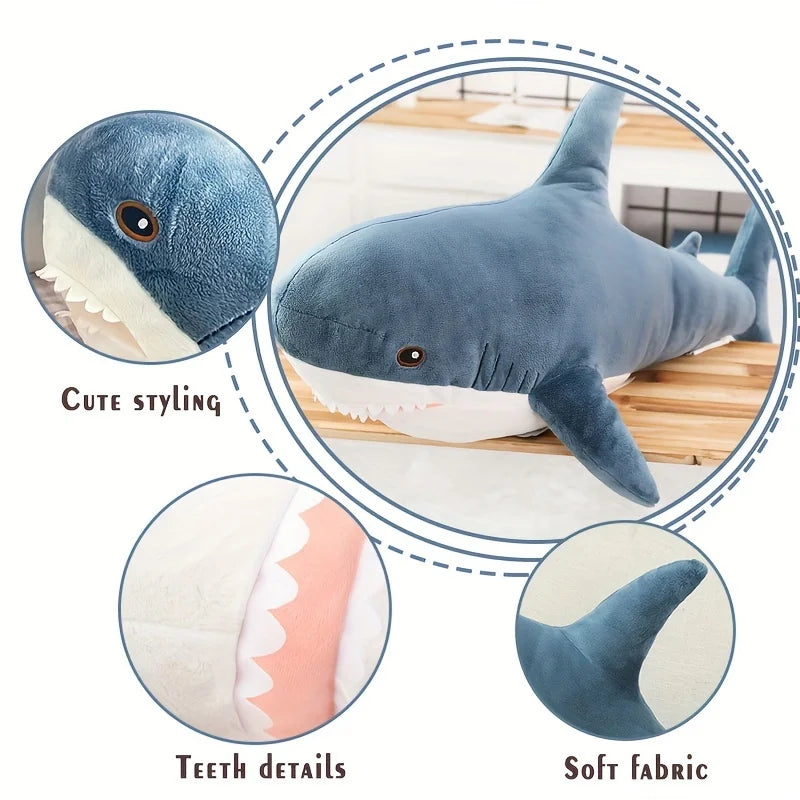 40/58cm Big Soft Simulation Cute Shark Plush Toy Kawaii Stuffed Kids Children Boys Girls Lovely Animal Pillow for Birthday Gifts