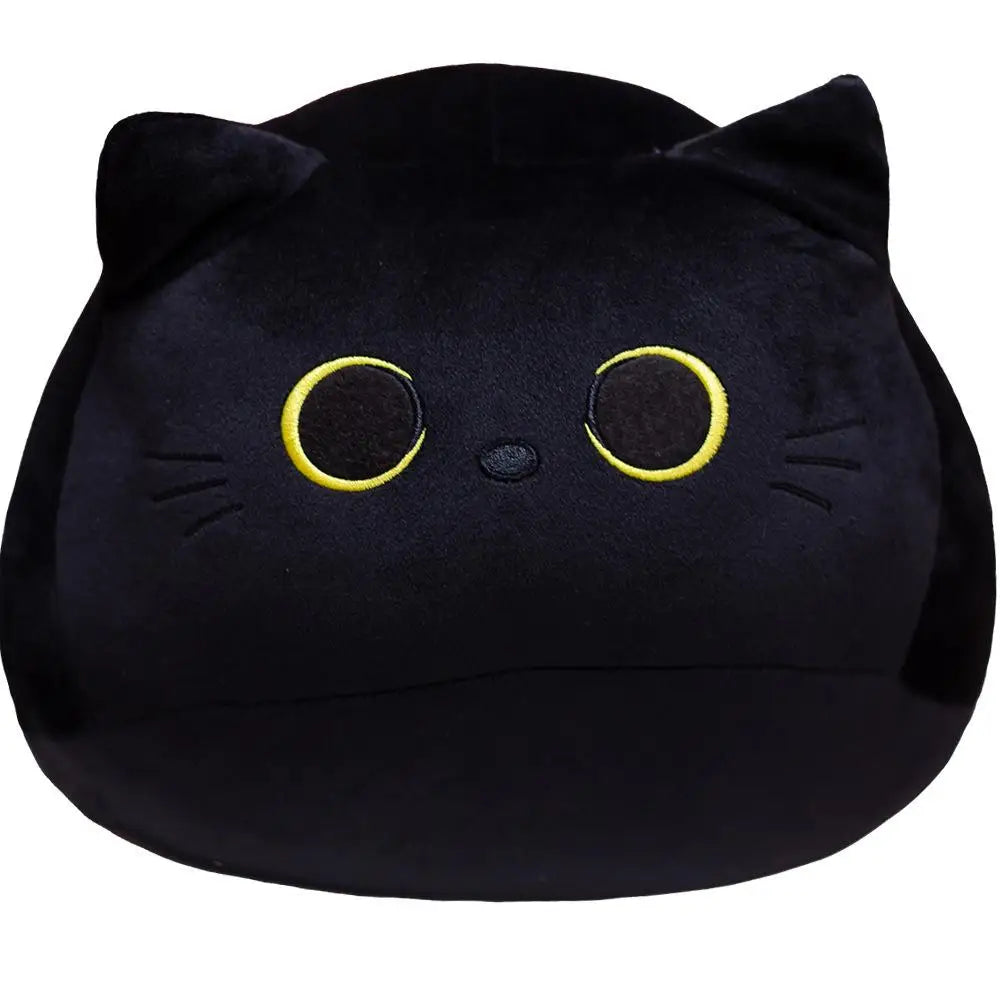 もちもち黒猫ぬいぐるみ 黄色い目のまん丸クッション