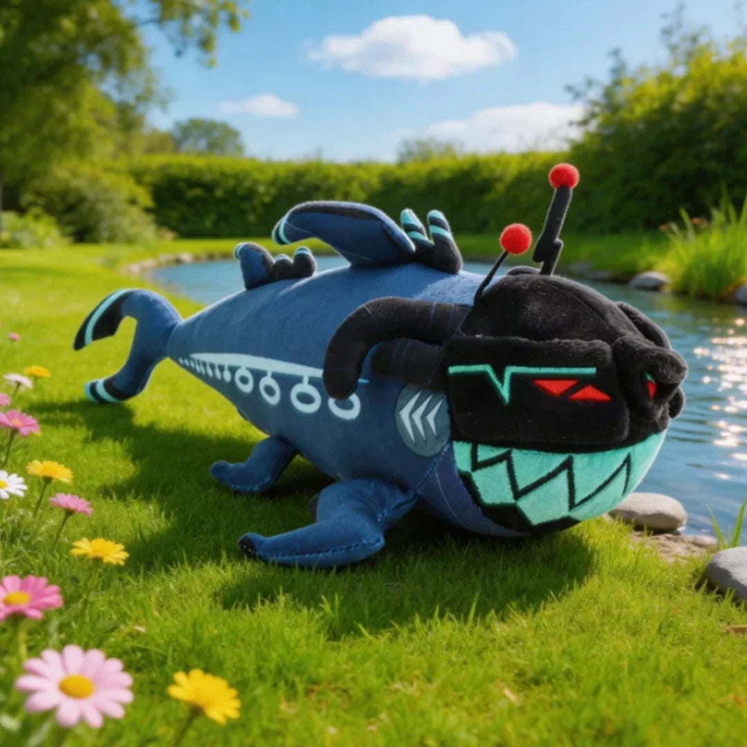 ネイビー ロボット深海魚 ぬいぐるみ 赤い目とアンテナ付き
