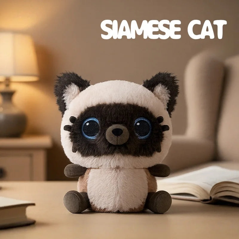 かわいい青い目のふわふわシャム猫ぬいぐるみ