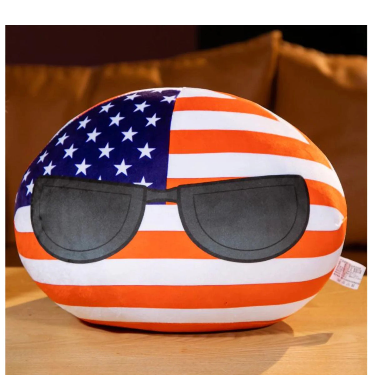 サングラス付き アメリカ国旗柄 丸型 ふわふわ ぬいぐるみ