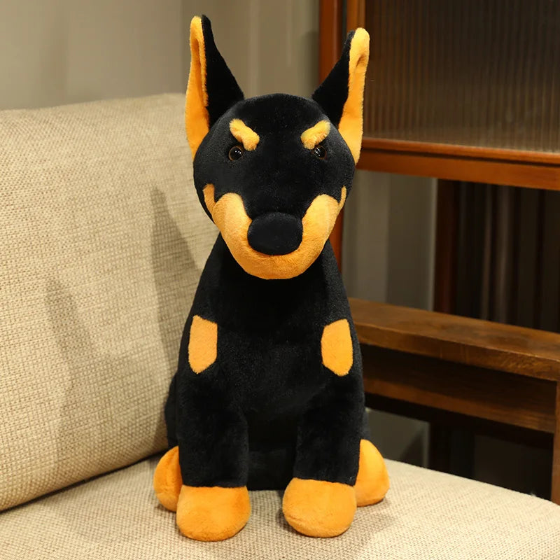 リアルな黒とタンのドーベルマン犬ぬいぐるみ