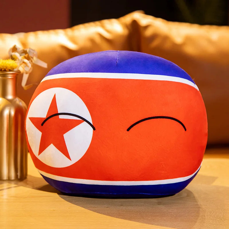 カナダ国旗デザインの丸いソフトぬいぐるみ