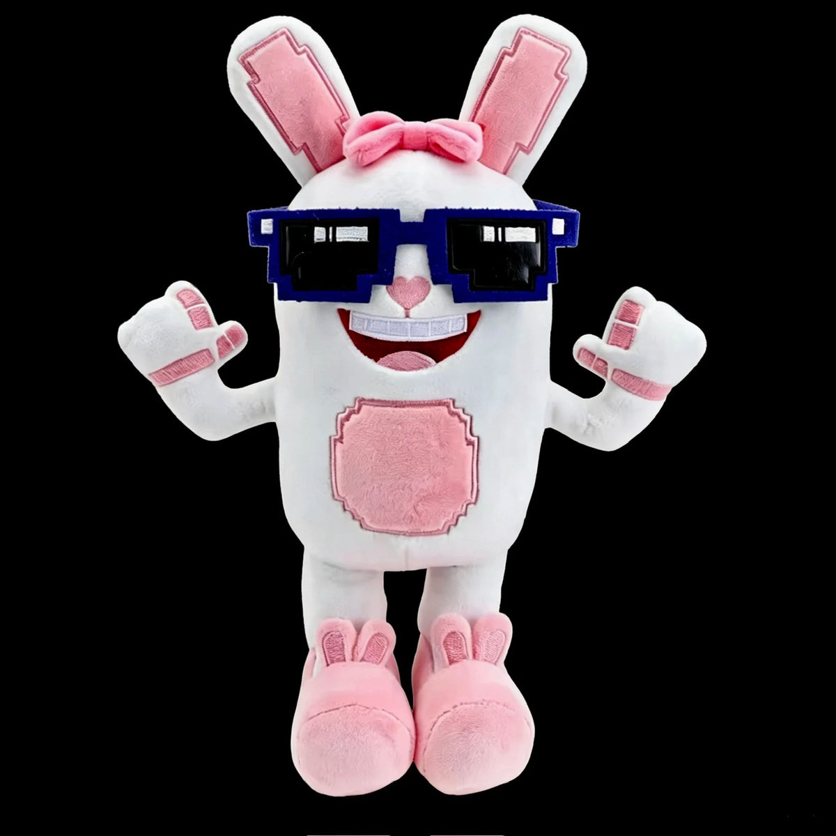 ピクセルサングラスの 白うさぎ ぬいぐるみ ピンクのリボンとスリッパ