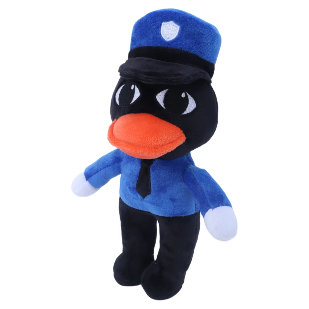 警官服の黒いアヒル キャラクターぬいぐるみ