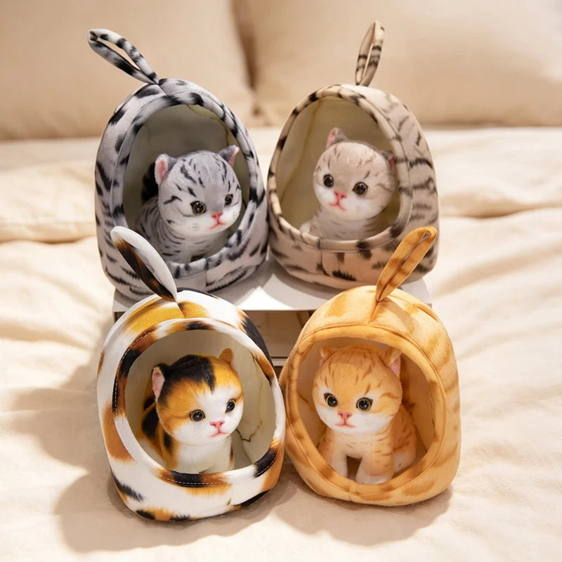 リアルな可愛い子猫のぬいぐるみ おうちベッドセット