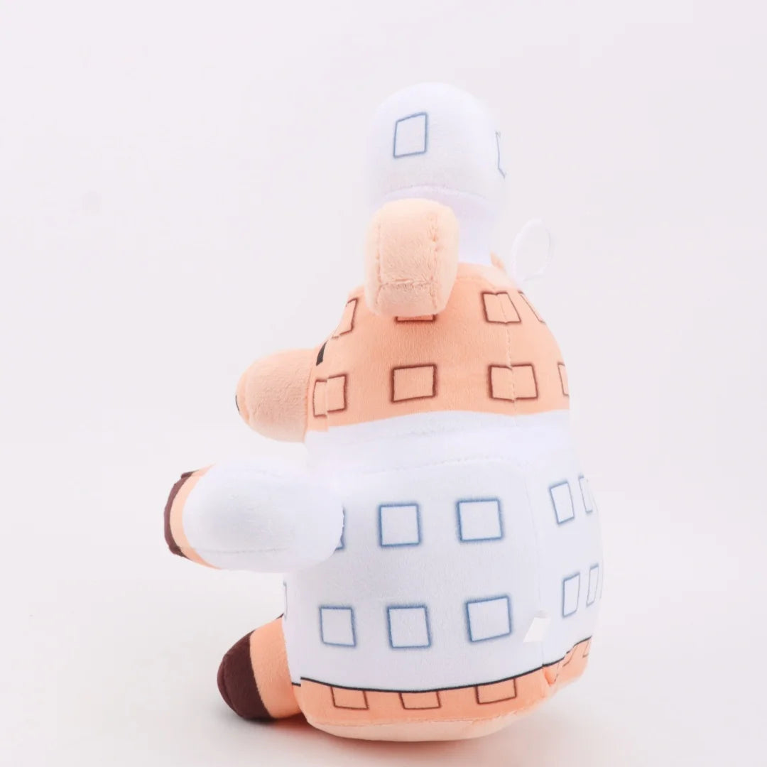シェフ帽をかぶったワッフル豚のブロック風ぬいぐるみ