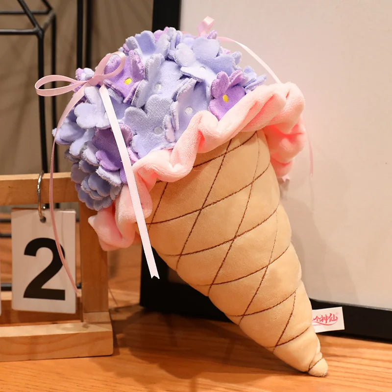 Simulation Cute Ice Cream Bouquet Plush Toy Soft Stuffed Food Delicious Dessert Plushie Throw Pillow Sofa Cushion Home Decor