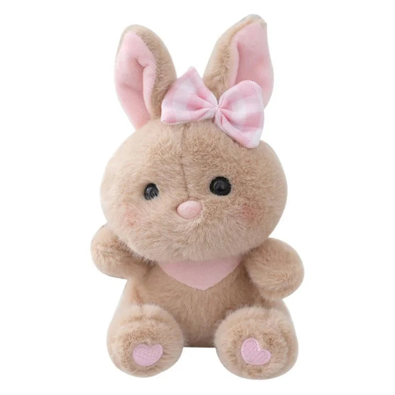 ふわふわ かわいい ピンクギンガムリボン うさぎ ぬいぐるみ 足裏ハート