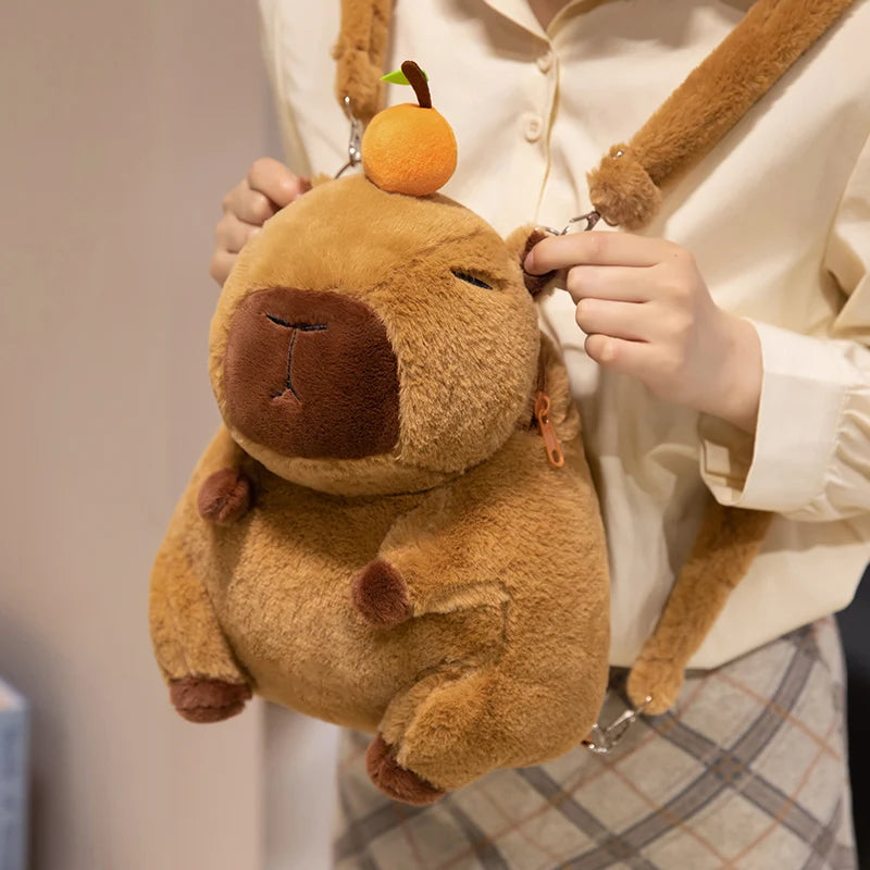 カピバラ ぬいぐるみ ふわふわ ショルダーバッグ みかん付き