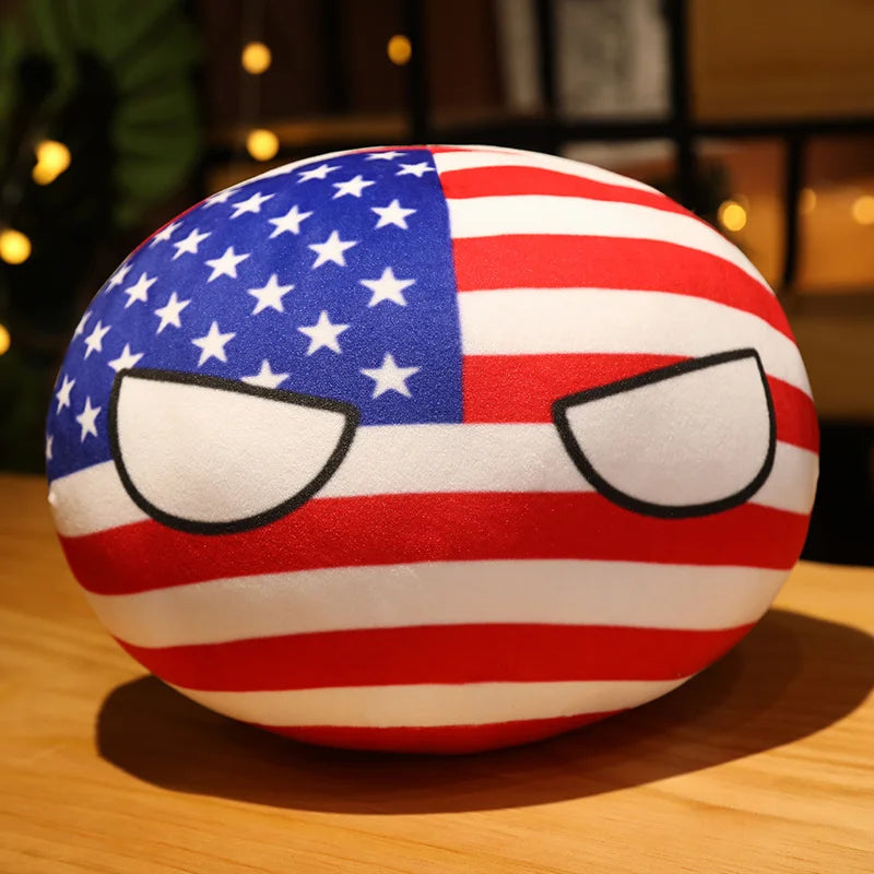 サングラス付き アメリカ国旗柄 丸型 ふわふわ ぬいぐるみ