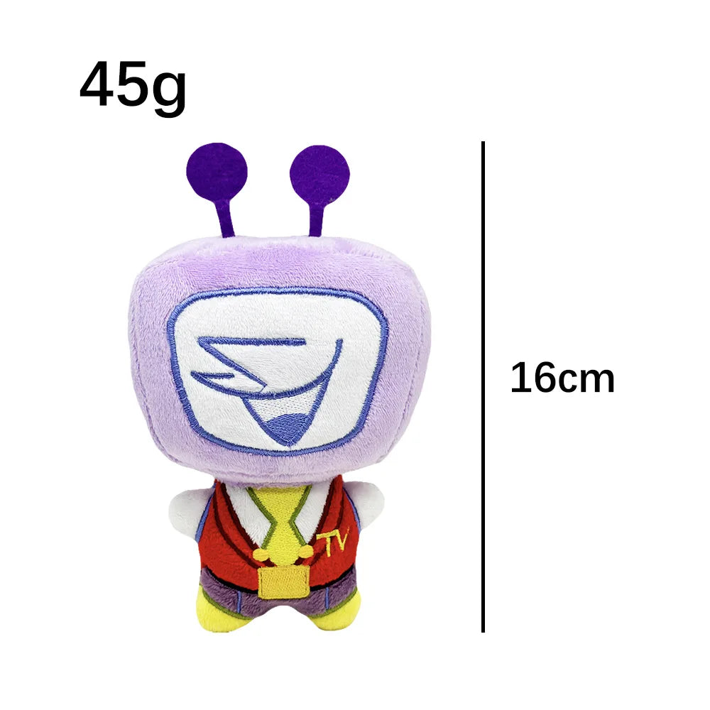 パープルの360度回転テレビ頭キャラクターぬいぐるみ