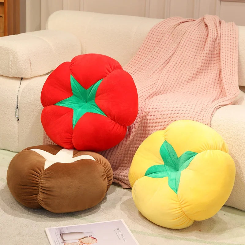 25/45cm Thickened Cushion with Tomato-Shaped Pillow Vegetable Mushroom Persimmon Round Cushion Pad for Window Seat Pillows