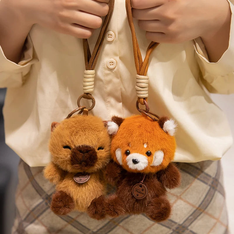 ふわふわ動物のタグ付きぬいぐるみキーホルダー