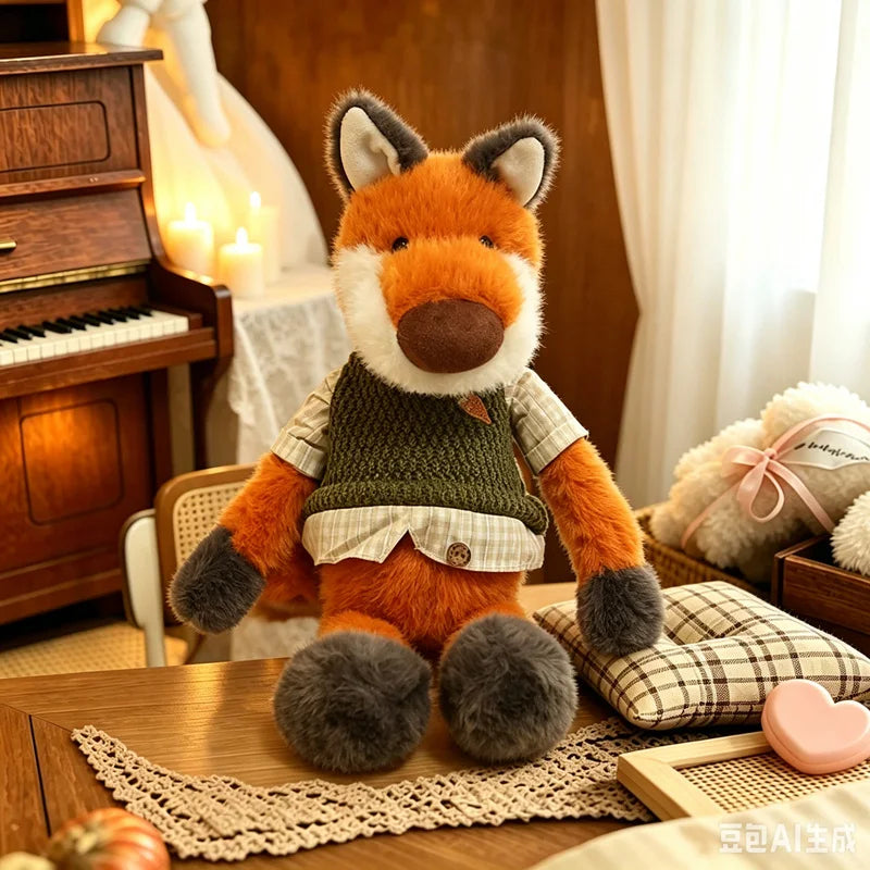 優しい表情の洋服着た動物ぬいぐるみ
