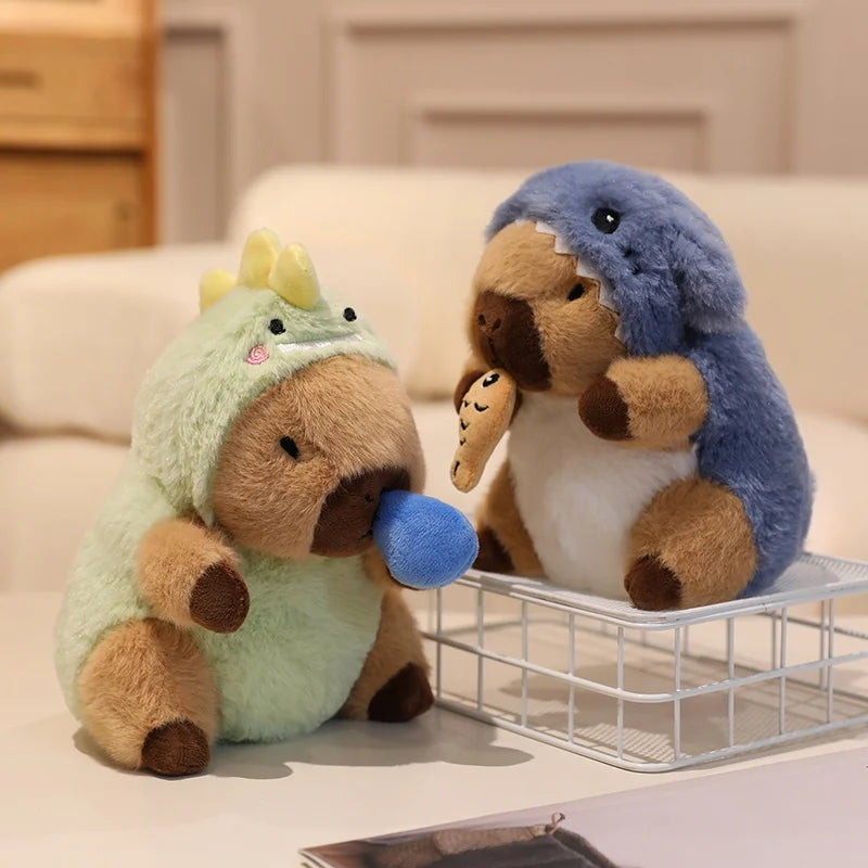 22cm Cute Capybara Plush Toys Pull the String to Transform into Dinosaur, Rabbit, Shark, Bee, Cockroach Capibara Toys for Kids
