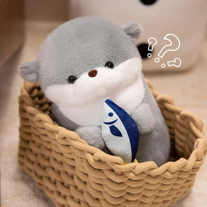 可愛い魚抱っこ カワウソ ぬいぐるみ グレー&ブラウン