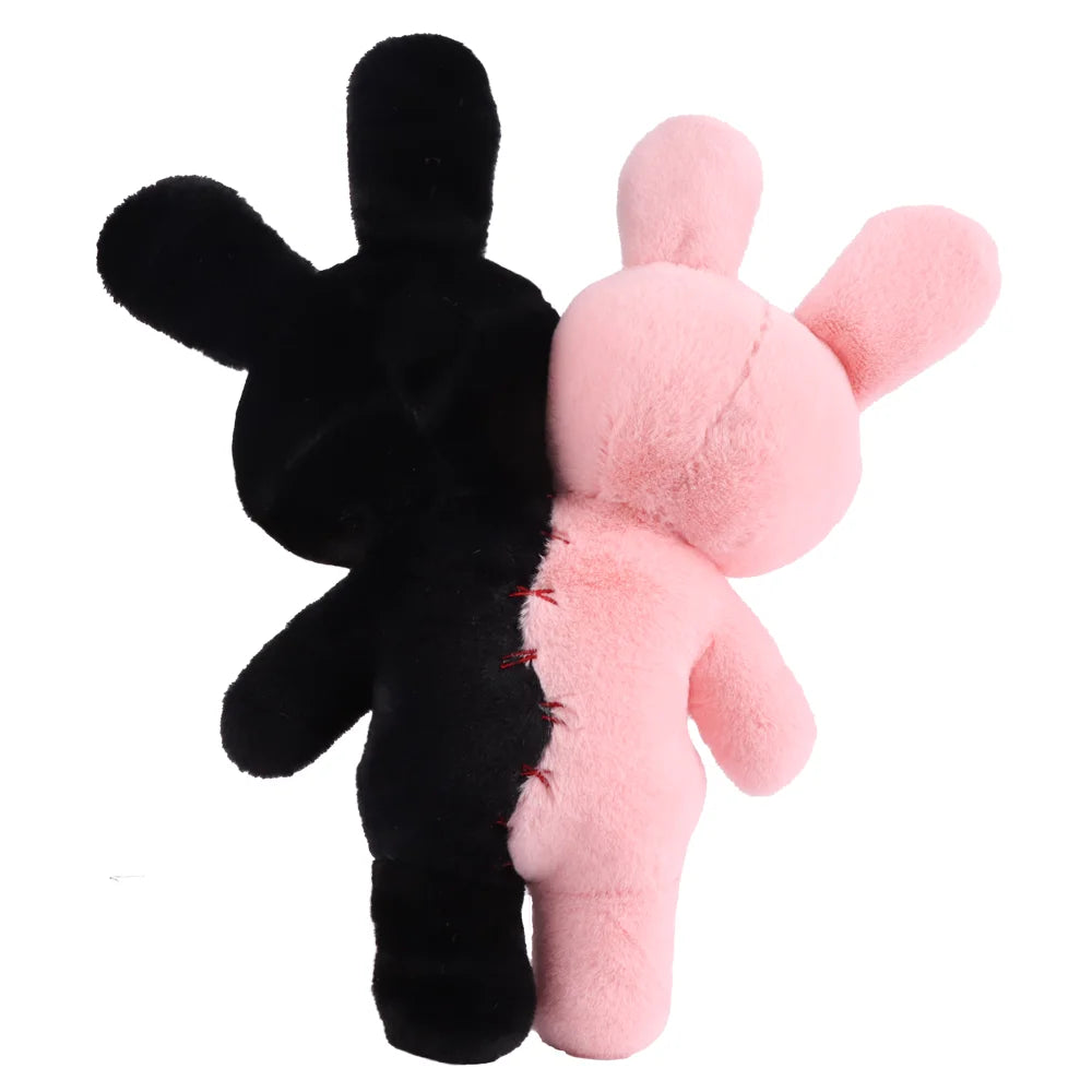 ピンクと黒の赤ステッチ 半分ガイコツうさぎぬいぐるみ
