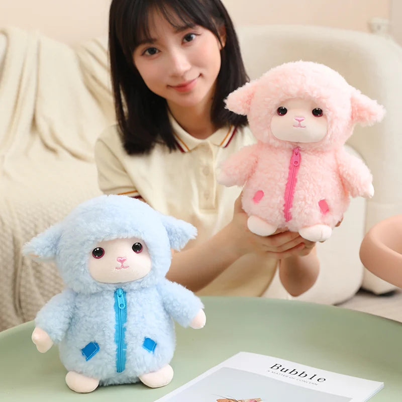 ふわふわ フード付き ジッパー ひつじ ぬいぐるみ